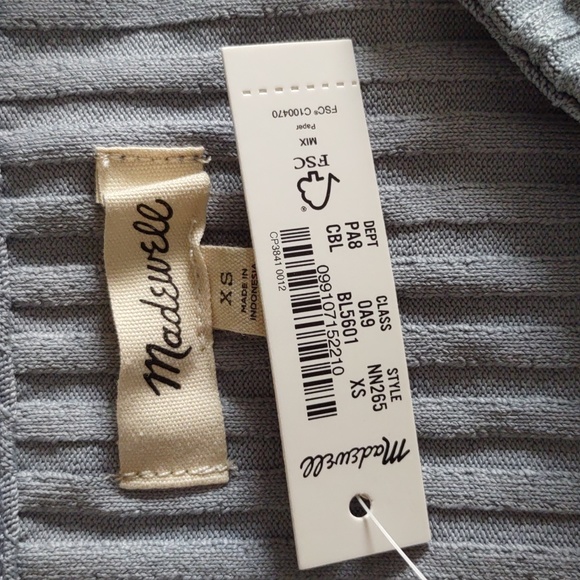 NWT Madewell Size XS Blue Ribbed Slit Sleeve Square Neck Top - Picture 3 of 15